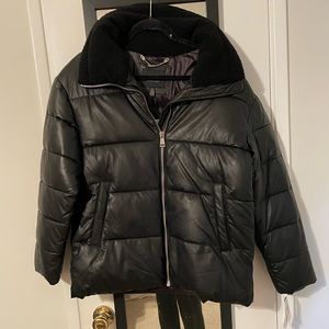 Sanctuary NWT faux leather puffer with Sherpa collar